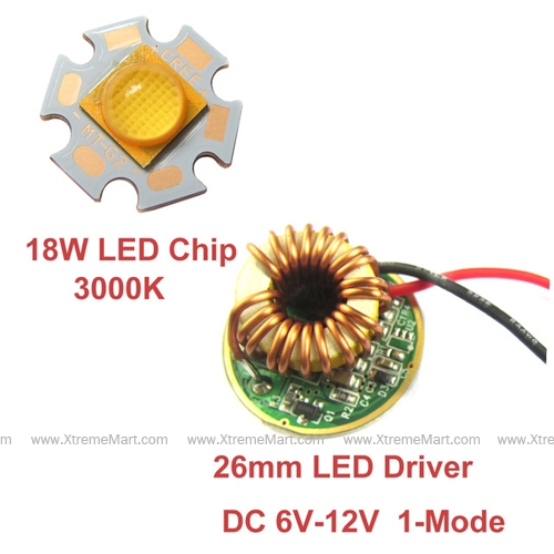 ชุดไดร์เวอร์ Driver Board 26mm + หลอด Cree X Lamp MTG2 18W 18V 1A แสงเหลือง 3000K 20mm ฐานทองแดง สำหรับไฟฉาย