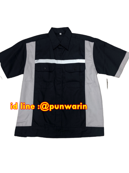 เสื้อช่างวิศวกรรมช่างไฟฟ้าอุตาสาหกรรม ช่างยนตร์แขนสั้น SM6302005 สีกรมท่าขลิปเทา S-3XL