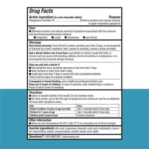 วิตามินบรรเทาอาการหวัดสำหรับเด็กชนิดเคี้ยว Nature's Way Umcka ColdCare Kids Chewable Tablets