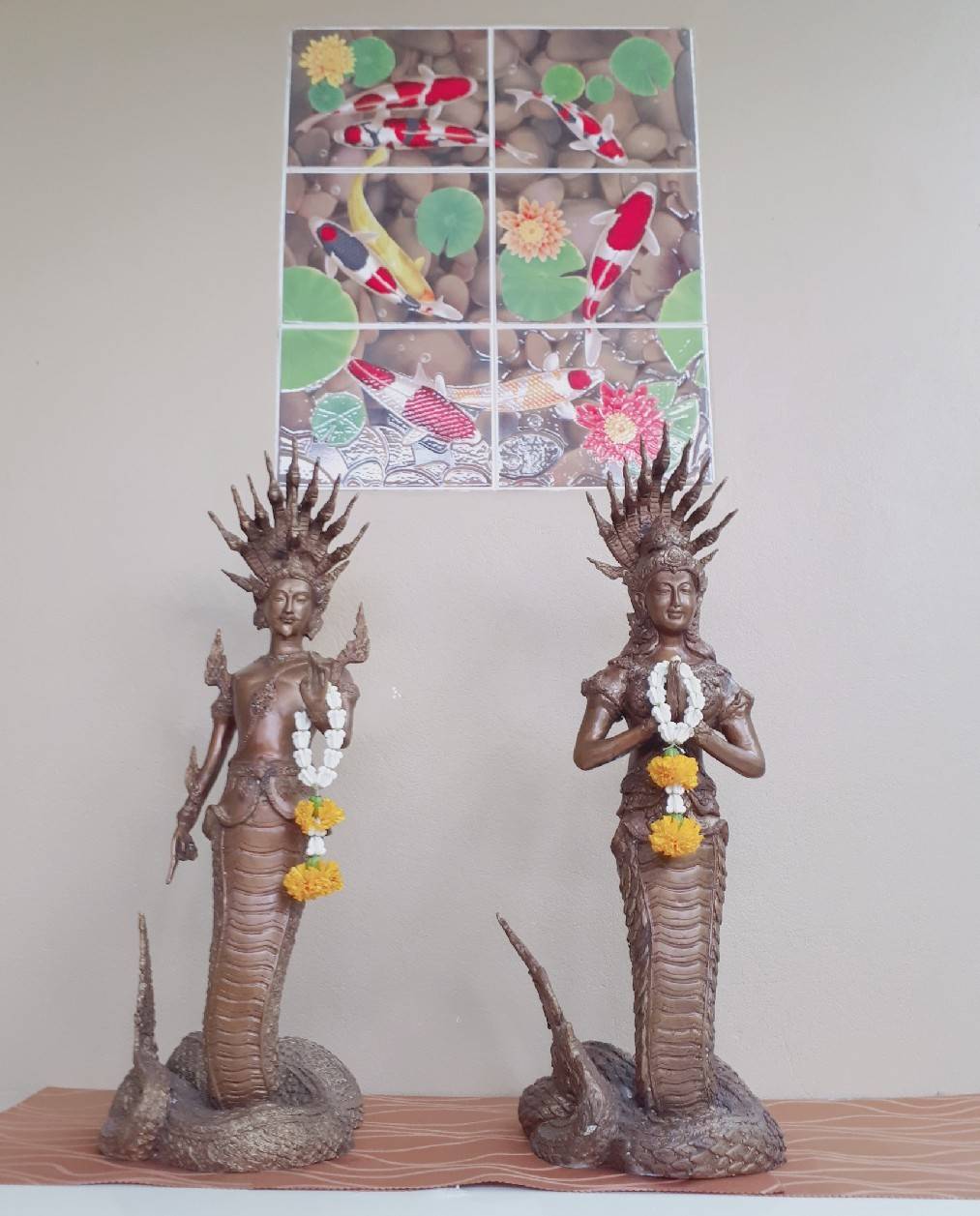 รูปหล่อ พญานาคราช คู่ (ท่านปู่นาคา-ปู่ศรีสุทโธ ท่านยานาคี-ศรีปทุมวัน) พญานาคปรก 9ตน 9หัว โลหะทองเหลืองรมดำ (ขนาดบูชา องค์ขนาดใหญ่ สูง 25นิ้ว) (ขายปลีก ขายส่ง)