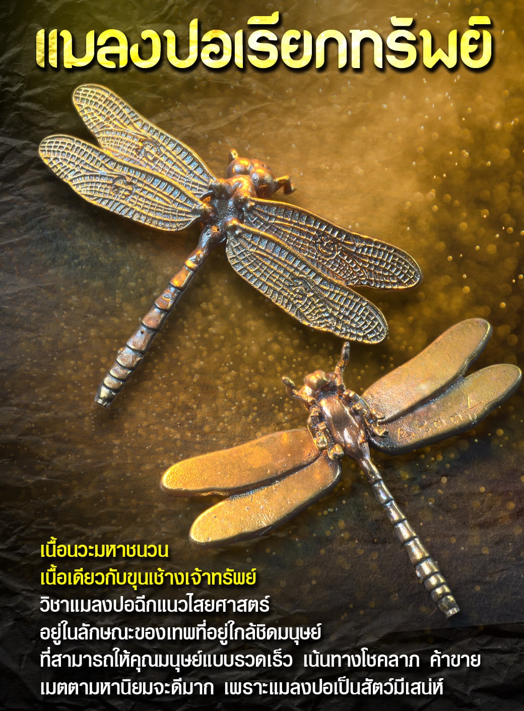 แมลงปอ เรียกทรัพย์ เนื้อนวะมหาชนวน ผสมทองคำ (สุดยอด เครื่องรางเรียกทรัพย์) - อาจารย์แขก รือเสาะ