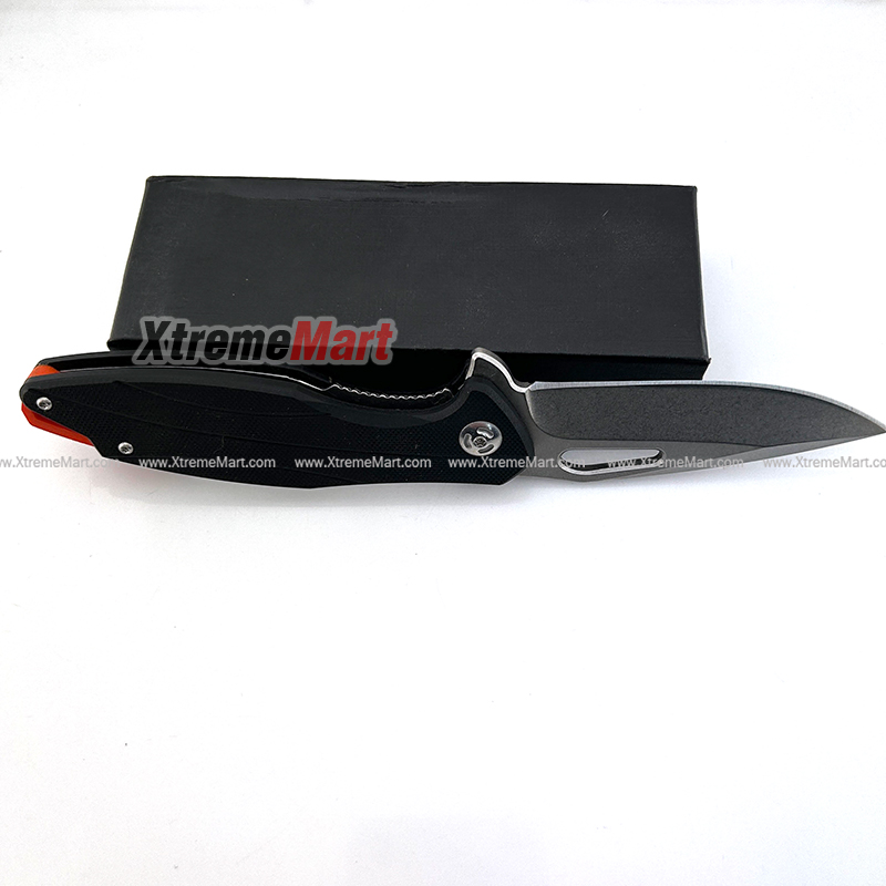 มีดพับด้ามดำ D2 Blade Pocket Knives ด้ามท้ายสีส้ม G10 Handle (ด้ามดำ)