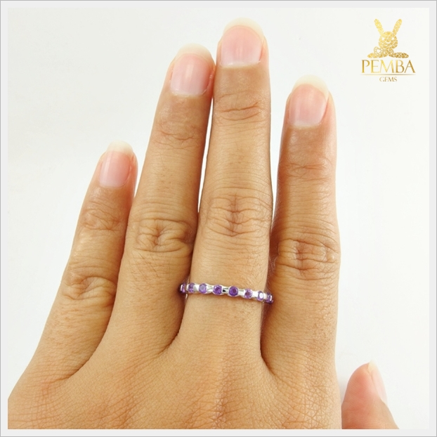แหวนอเมทิสต์แท้ แถวเล็กๆ น่ารัก แต่มีสไตล์ เงินแท้ แหวนพลอยแท้