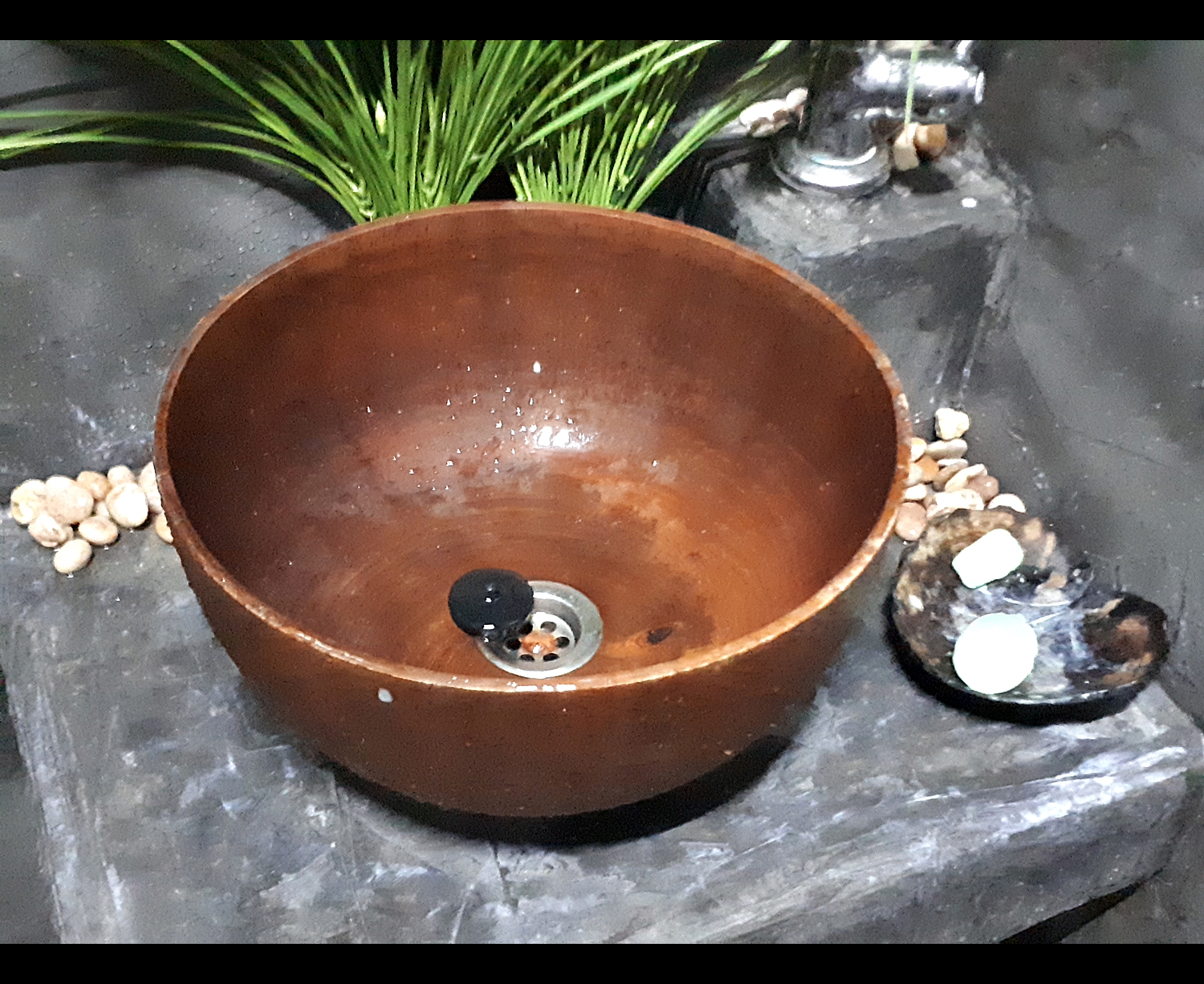อ่างไม้ ล้างหน้า ล้างมือ ล้างเท้า สีน้ำตาล ทรงกลม (สปาร์ Spa Vintage วินเทจ ตกแต่ง แต่งบ้าน แต่งรีสอร์ท)