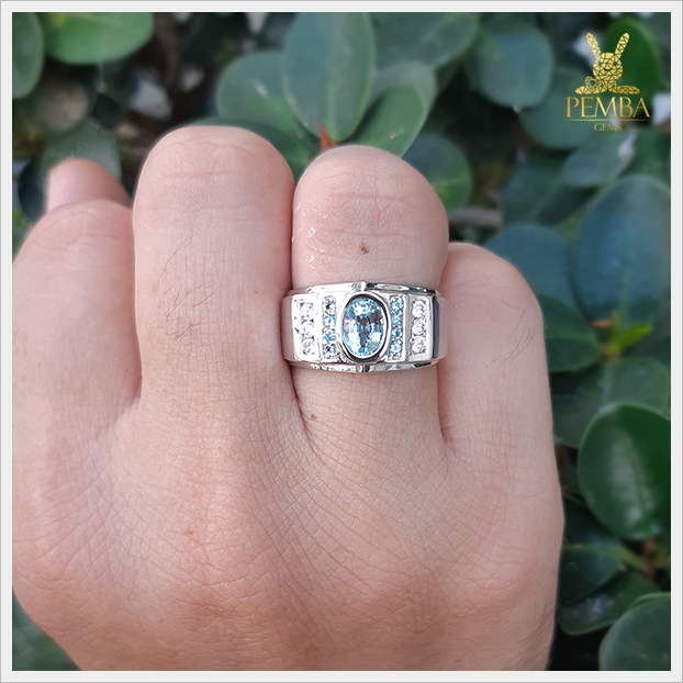 แหวนอะความารีนแท้ เงินแท้925 ชุบทองคำขาว แหวนพลอยแท้