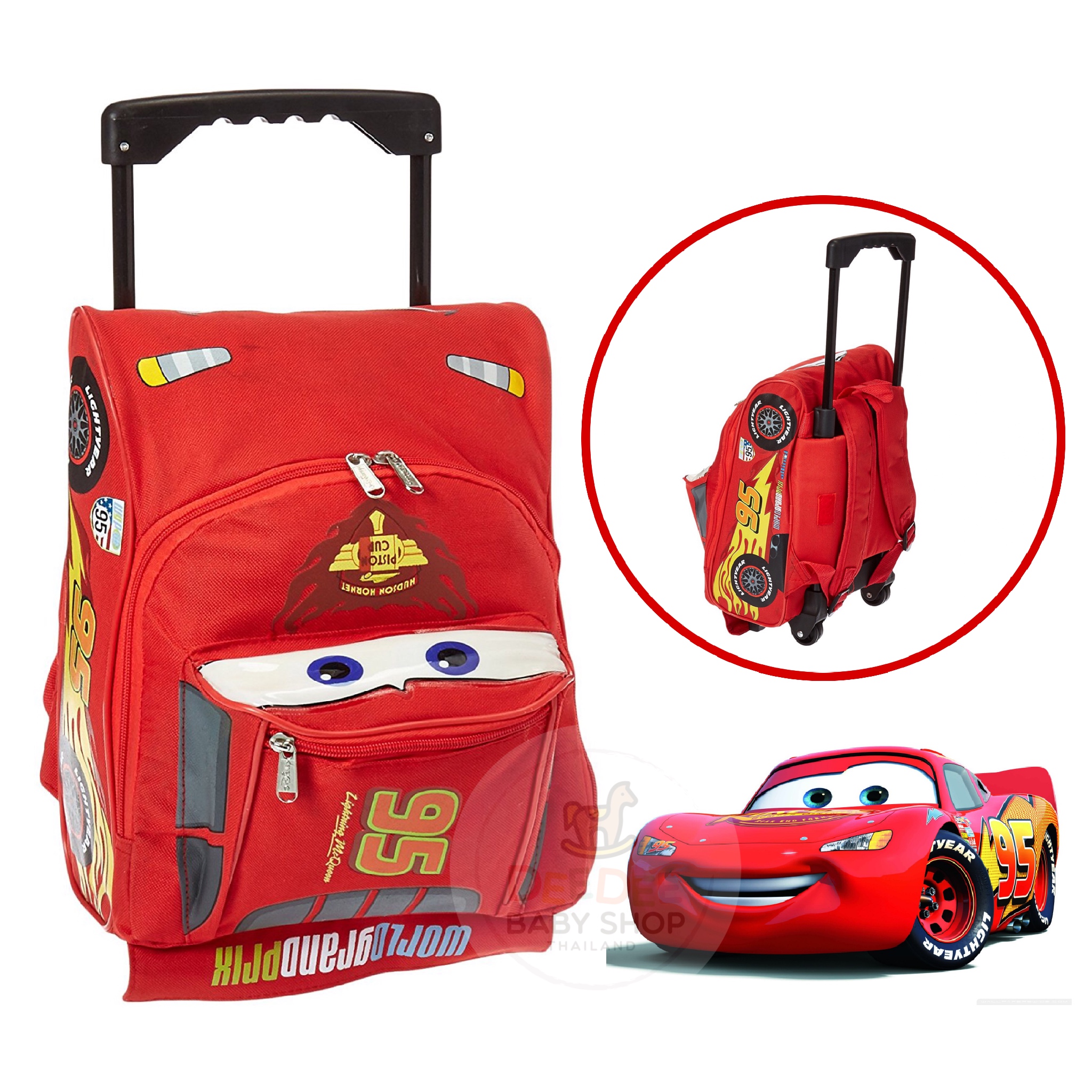 กระเป๋าเป้สะพายหลังพร้อมล้อลาก Ruz Disney Cars Lightning McQueen Toddler Rolling Backpack
