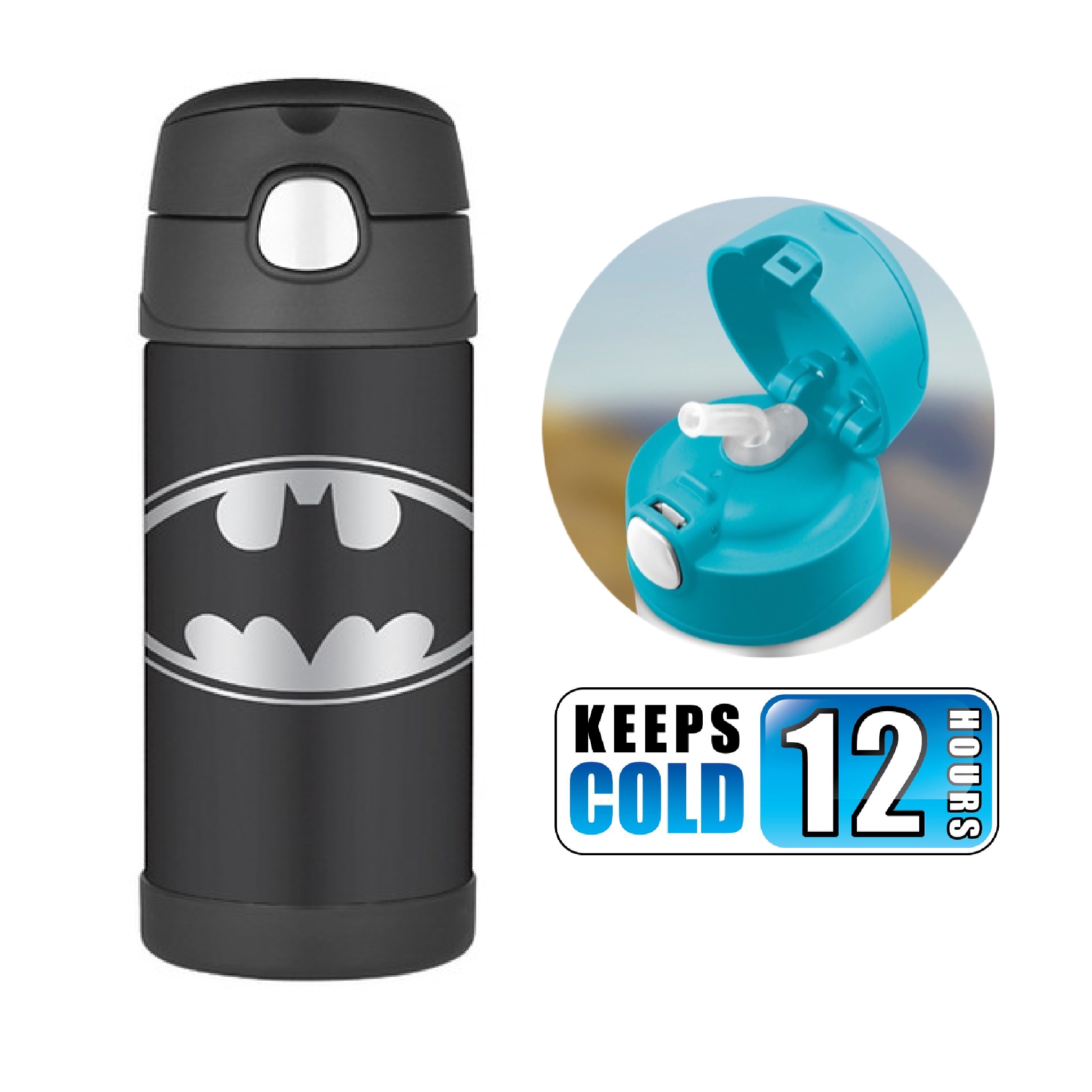 กระติกน้ำสเตนเลสรักษาอุณหภูมิ Thermos Batman FUNtainer Vacuum Insulated Stainless Steel Bottle 12OZ