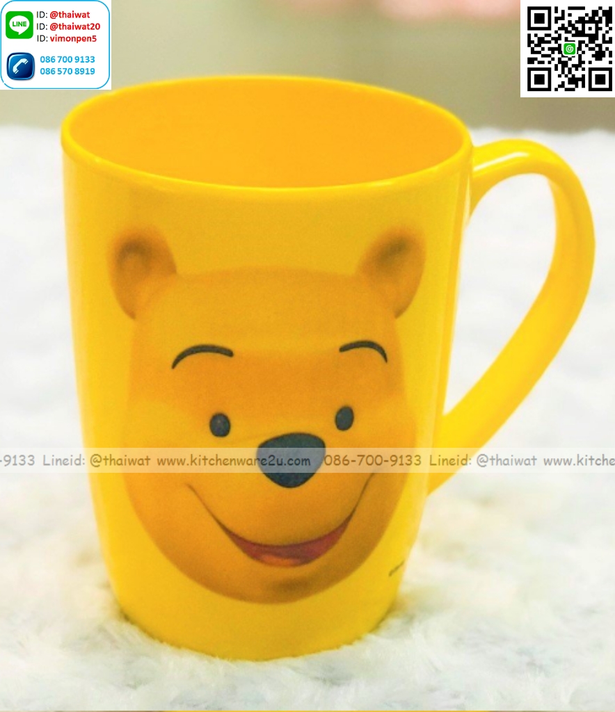 P09085 ถ้วยน้ำสููงมีหู ปาก 3 นิ้ว ลายหมีพูห์ เมลามีนและลิขสิทธิ์แท้ Flowerware เครือซูปเปอร์แวร์ No.C2352-3 (ราคาขายส่งต่อ 12 ใบ: เฉลี่ย 120 บต่อใบ)