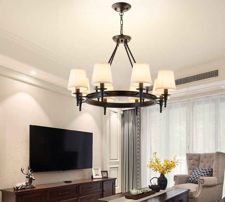 โคมไฟระย้าเหล็กทรงกลมโป๊ะผ้าทรงดอกเห็ดสไตล์อเมริกันโมเดิร์น [6050]