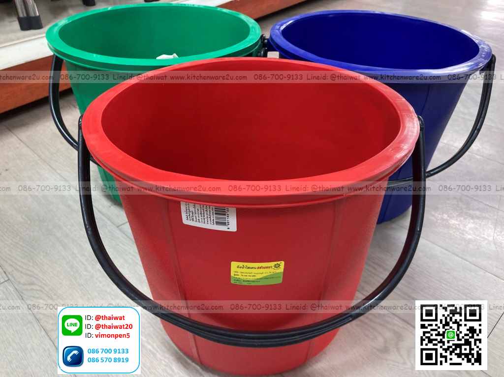 P03930 ถังน้ำหูหิ้ว 1.5 แกลอน (24*24*19 cm) เหนียว ทน ราคาส่งต่อโหล: 12 ใบ