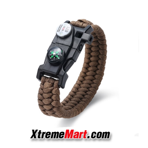 กำไลเชือกรัดข้อมือ สายรัดข้อมือมัลติฟังก์ชั่น 17 in 1 Paracord พร้อมไฟ LED เข็มทิศ และ Multitool Paracord Survival Bracelet (กรุณาระบุสี)