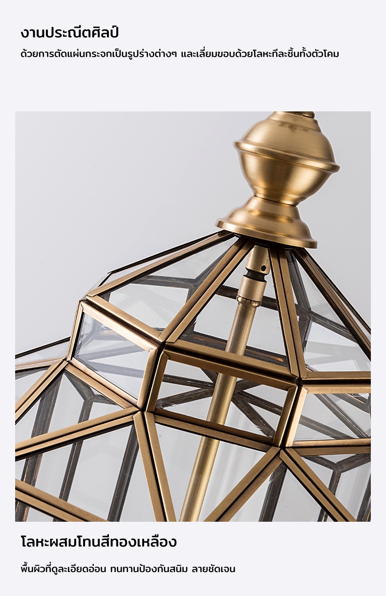 โคมไฟระย้าทรงเรขาคณิตผสมผสานโครงโลหะสีทองตกแต่งด้วยกระจกใสสไตล์คลาสสิก [AP-1124]