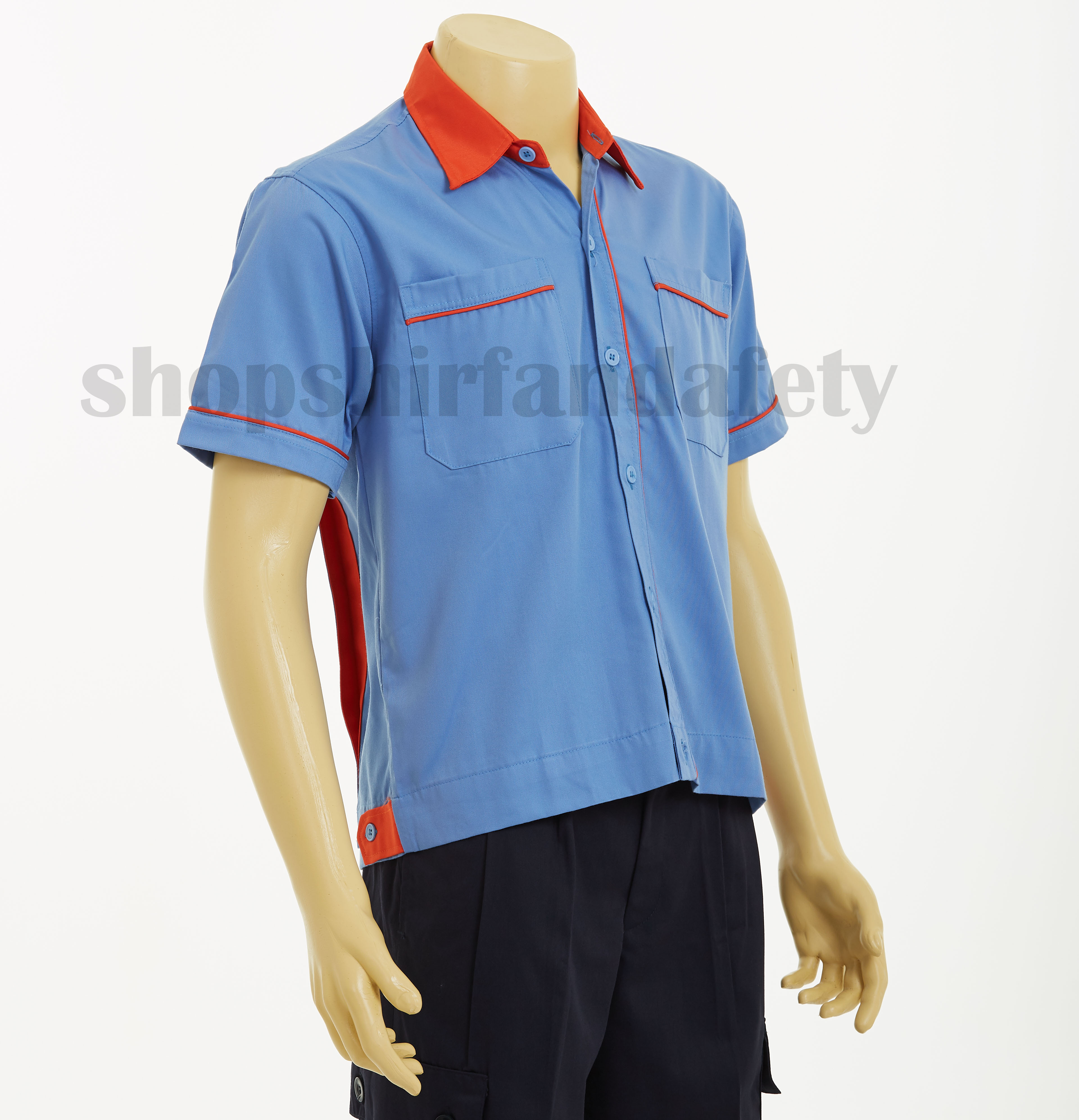 เสื้อช็อปแขนสั้นแบบฟ้ากุ้นส้ม