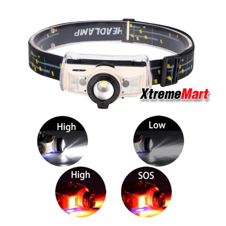 ไฟฉายคาดหัวซูมได้ หลอด LED XM-L2 + Red LED x 2 มีระบบมือโบกเปิด-ปิด USB Rechargeable Mini Headlight (ชุดละ)