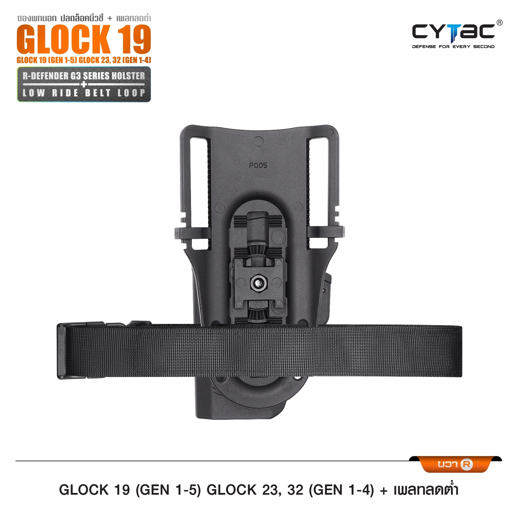🇹🇭⫸ CYTAC ซองพกนอกปลดนิ้วชี้ (ขวา ซ้าย) รุ่น Glock19 + เพลทลดต่ำ