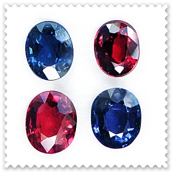 พลอย Spinel จัดเซทต่างหู Cross Colour น้ำหนักรวม 4.26 กะรัต สีน้ำเงินและสีแดง มองผิวเผินคล้ายพลอยเนื้อแข็ง ไฟดีทุกเม็ด เจียระไนสวย