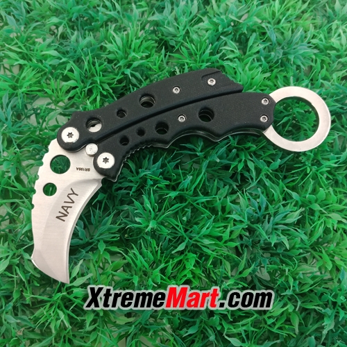 มีดพับคารัมบิท NAVY รุ่น SR199A Tactical Pocket Folding Knife มีปุ่มเปิด-ปิดอัตโนมัติ พร้อมซองผ้า(ด้ามดำ)