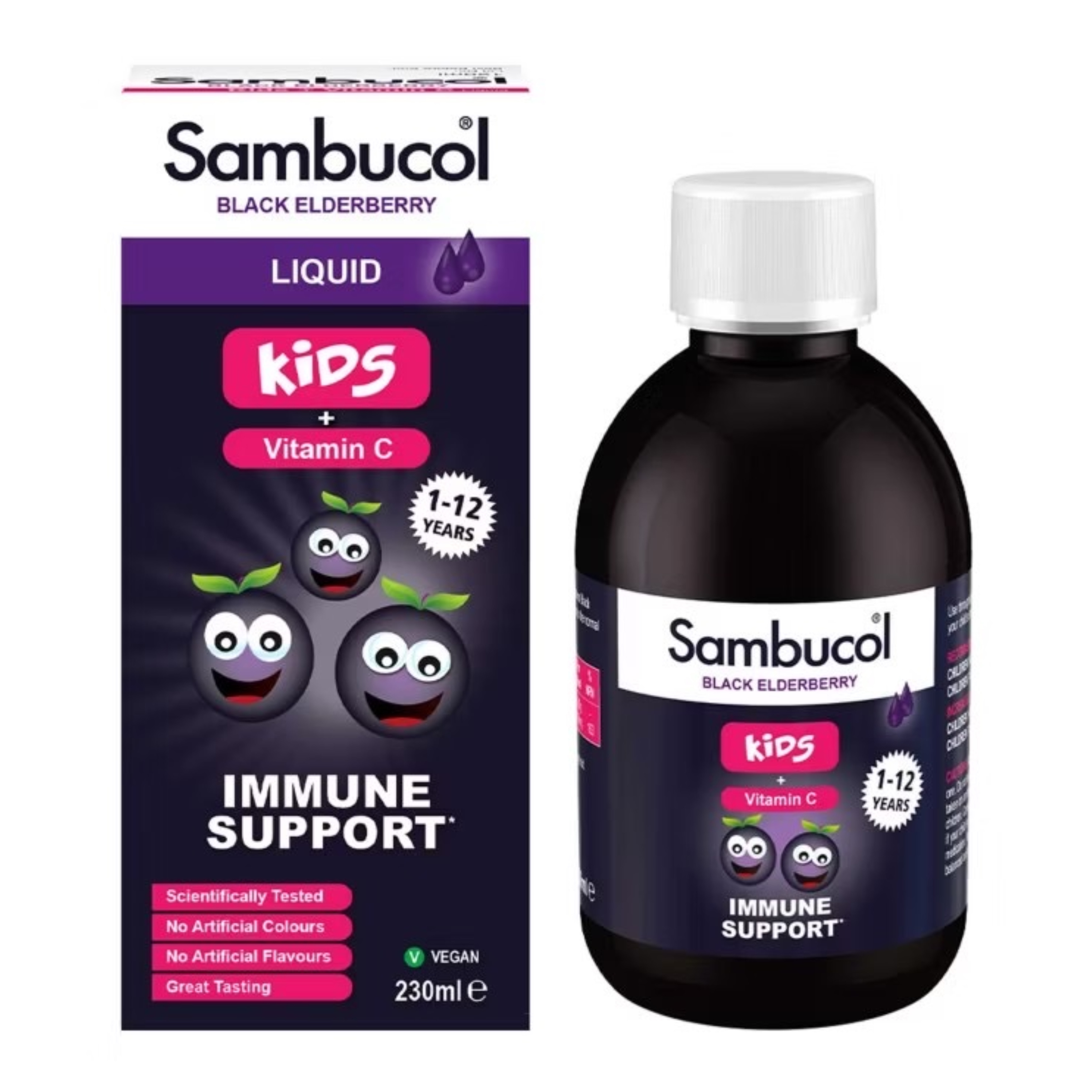 วิตามินเสริมสร้างภูมิคุ้มกันผสมวิตามินซี Sambucol Black Elderberry Liquid for Kids + Vitamin C (230ml)
