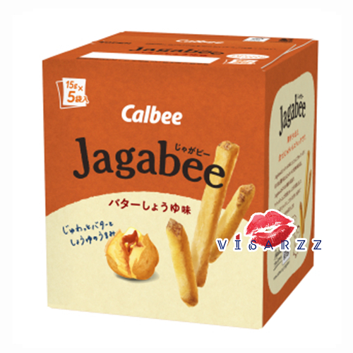 Exp.02/25 (กล่องน้ำตาล 15g x 5 ซอง รสโชยุ) Calbee Jagabee Jagarico จากาบี้ คาลบี้ จาการิโกะแบบถ้วย ขนมญี่ปุ่นมันฝรั่งแท่งอบกรอบสุดฮิตจากญี่ปุ่น กรอบ อร่อย