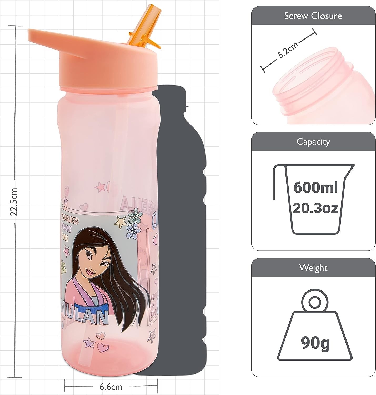 กระติกน้ำแบบหลอดดื่มสำหรับเด็ก DNC Disney Felt Pen Princess Sport Bottle 600ml
