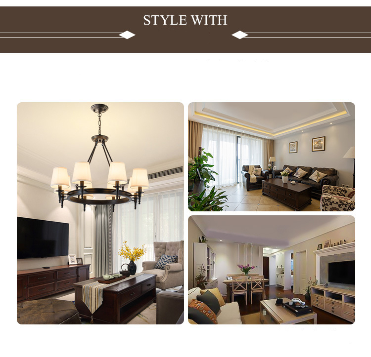 โคมไฟระย้าเหล็กทรงกลมโป๊ะผ้าทรงดอกเห็ดสไตล์อเมริกันโมเดิร์น [6050]