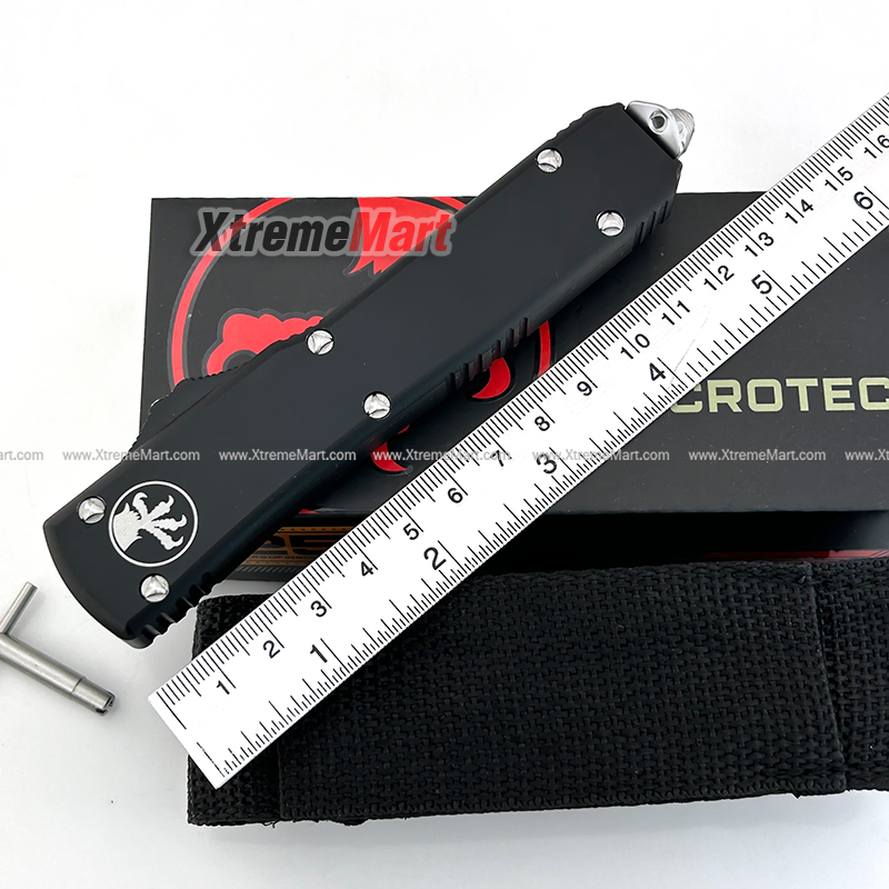มีดสปริงขนาดกลาง Microtech (New Ultratech) หนึ่งคมหนึ่งหยัก ใบเงิน Combat Troodon 00556 D/E Automatic Knife