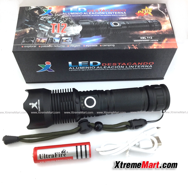 ชุดเซตไฟฉาย Hi-Power XML T12 69000W 5Mode 90000LM LED Flashlight 1x18650