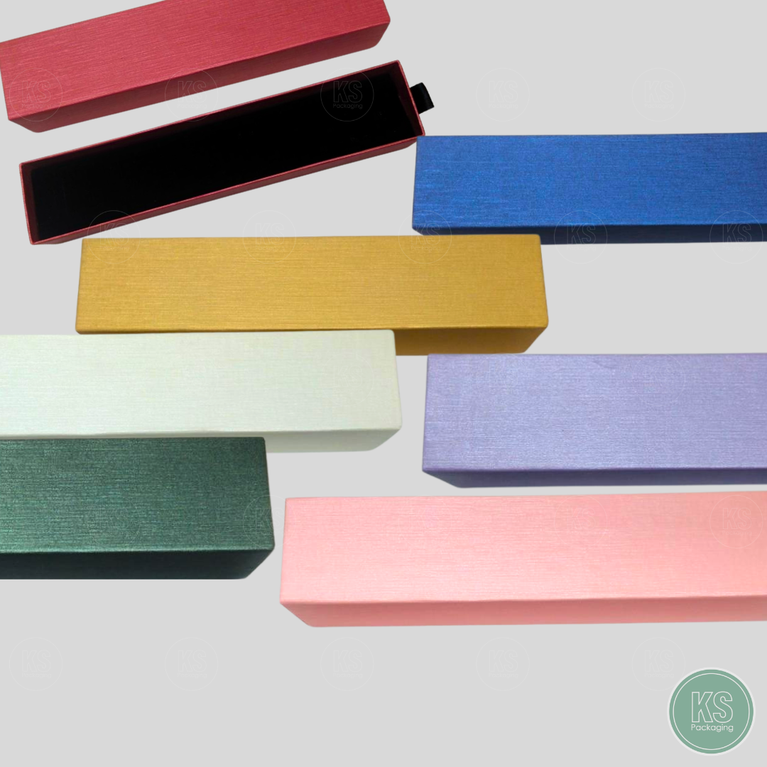 กล่องกระดาษลายผ้าไหม แบบลิ้นชัก ขนาด 4.5x20x3.5 cm ใช้จัดเก็บเครื่องประดับ กำไลข้อมือ สร้อยคอ
