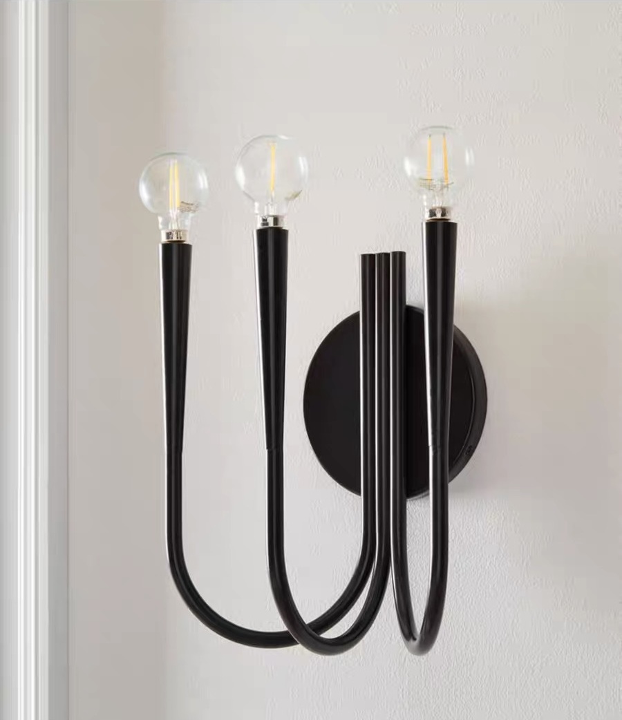 โคมไฟติดผนังภายในเหล็กทรงโค้งเส้นตรงตัว U ไฟ 3 ดวง สไตล์ Northern Europe [3H-EW]