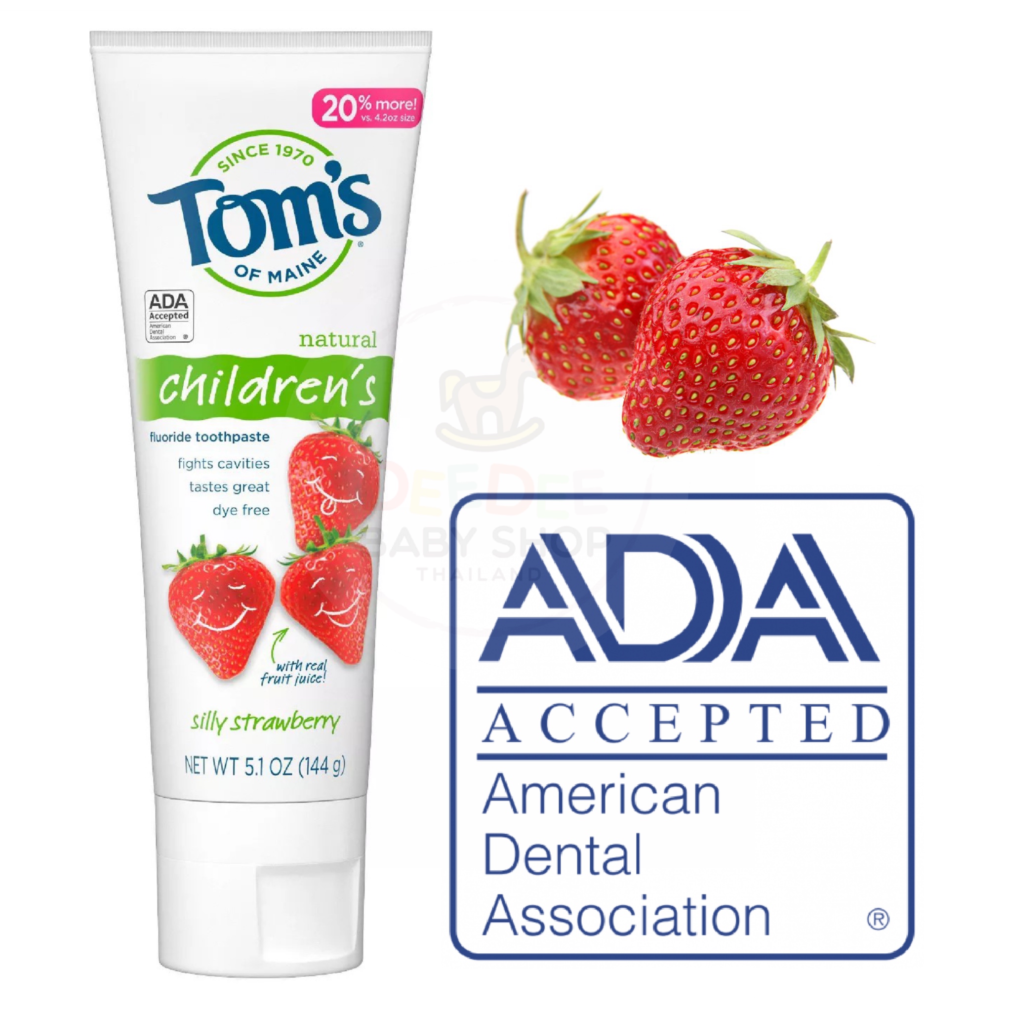 ยาสีฟันผสมฟลูออไรด์สำหรับเด็ก Tom's of Maine Natural Children's Fluoride Toothpaste (Silly Strawberry)