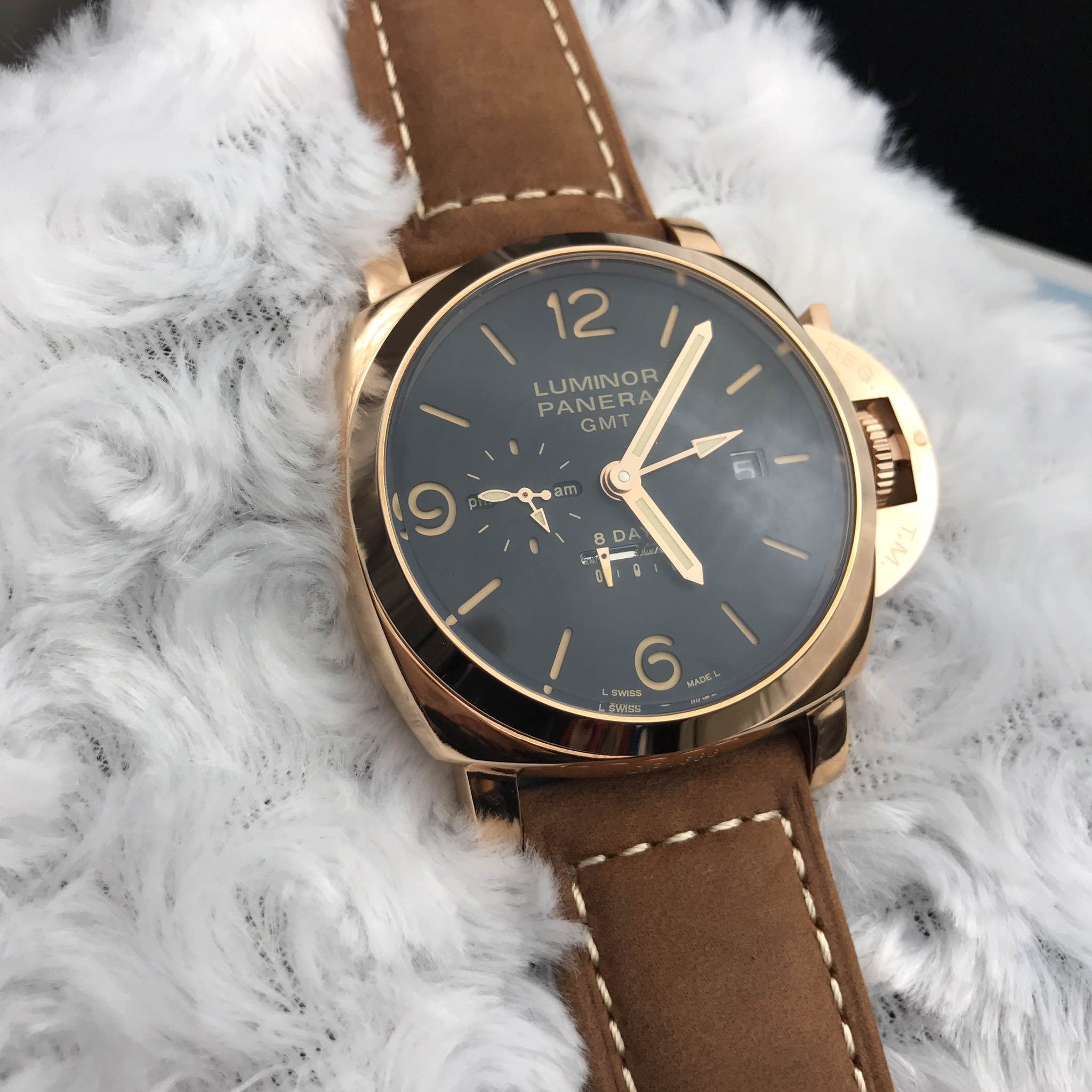 นาฬิกา Panerai รุ่น Luminor 1950 Chrono Monopulsante 8 Days GMT Ceramic (Pam 328) สี Pink Gold