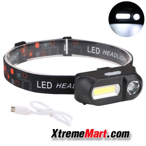 ไฟฉายคาดหัว Double Light รุ่น KX-1804 XPE+COB LED แสงขาว USB Rechargeable พร้อมแบตเตอรี่