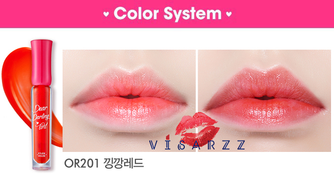 Etude House Dear Darling Tint # OR201 Orange ทิ๊นต์เนื้อเจลรุ่นปรับปรุงใหม่ ที่ออกแบบมาให้สีสวยสดแจ่มชัด แต่ยังคงความชุ่มชิ้นให้กันริมฝีปากไม่ทำให้ริมฝีปากแห้งแตก