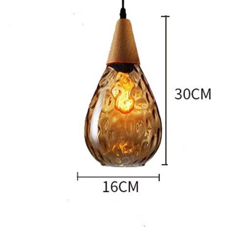 โคมไฟแขวนเพดานแก้วรูปทรงหยดน้ำตกแต่งหัวไม้ [RLW-16]