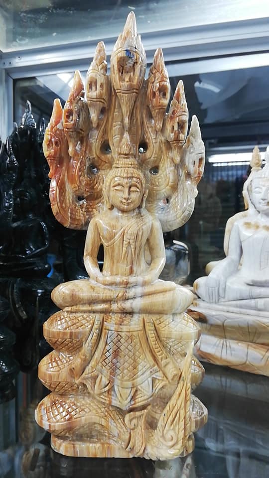 พระนาคปรก หยกน้ำผึ้ง หยกดำ ไม้กลายเป็นหิน (สูง9.5นิ้ว หน้าตัก3นิ้ว)