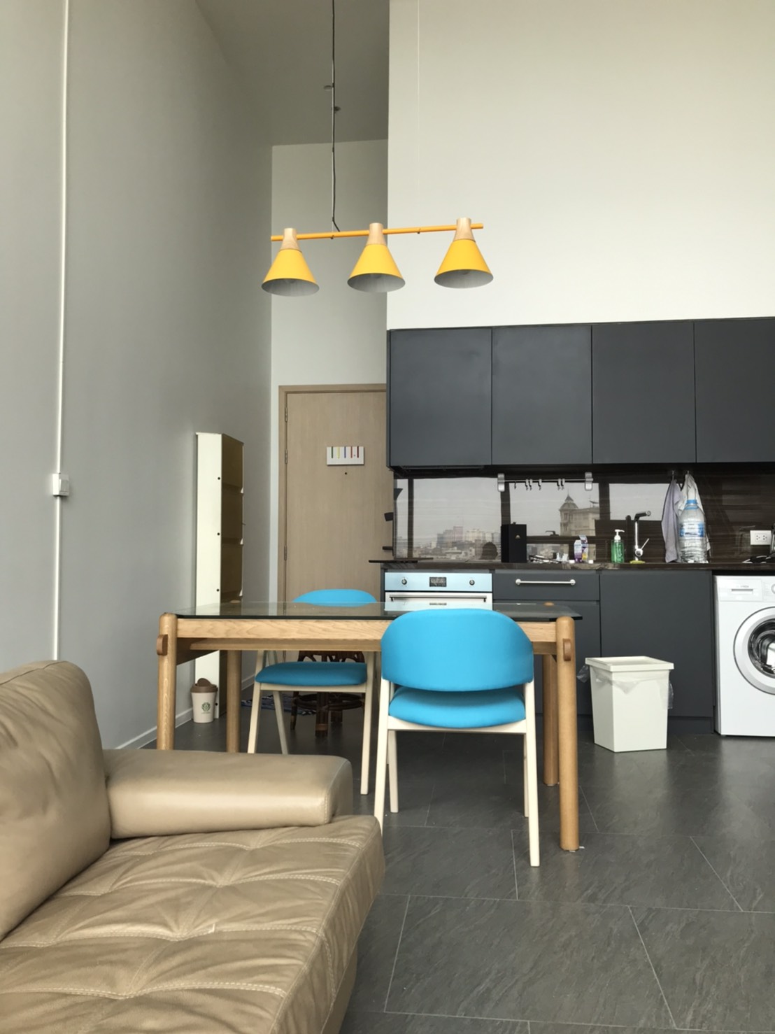 โคมไฟแขวนเพดานแบบ 3 ดวง สไตล์ Nordic โป๊ะโคมมีหัวไม้ 91x21cm [YL913]