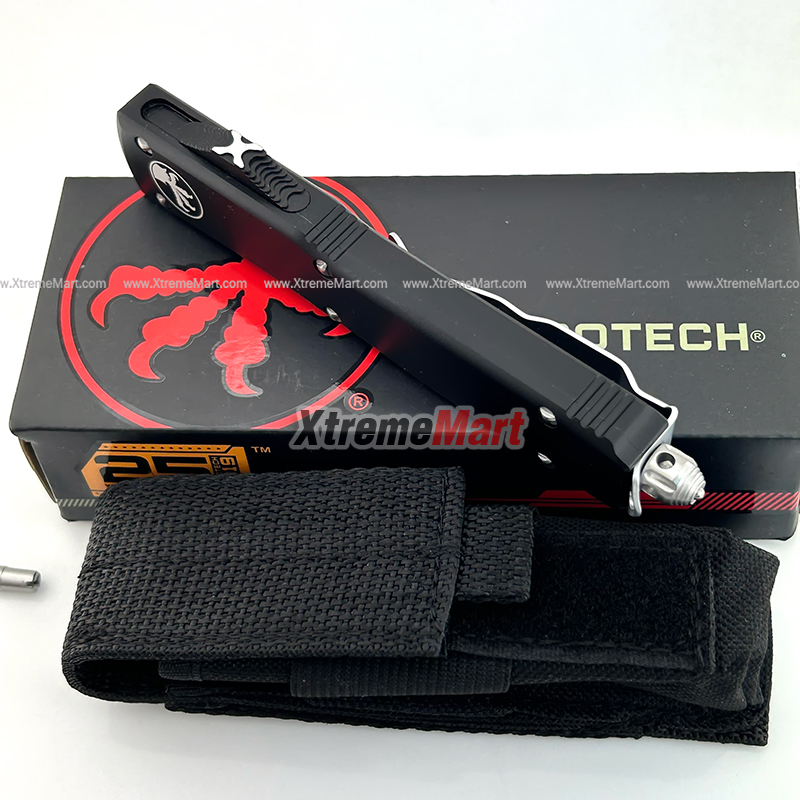 มีดสปริงขนาดกลาง Microtech (New Ultratech) คมเดียว ใบเงิน Combat Troodon 00556 Automatic Knife