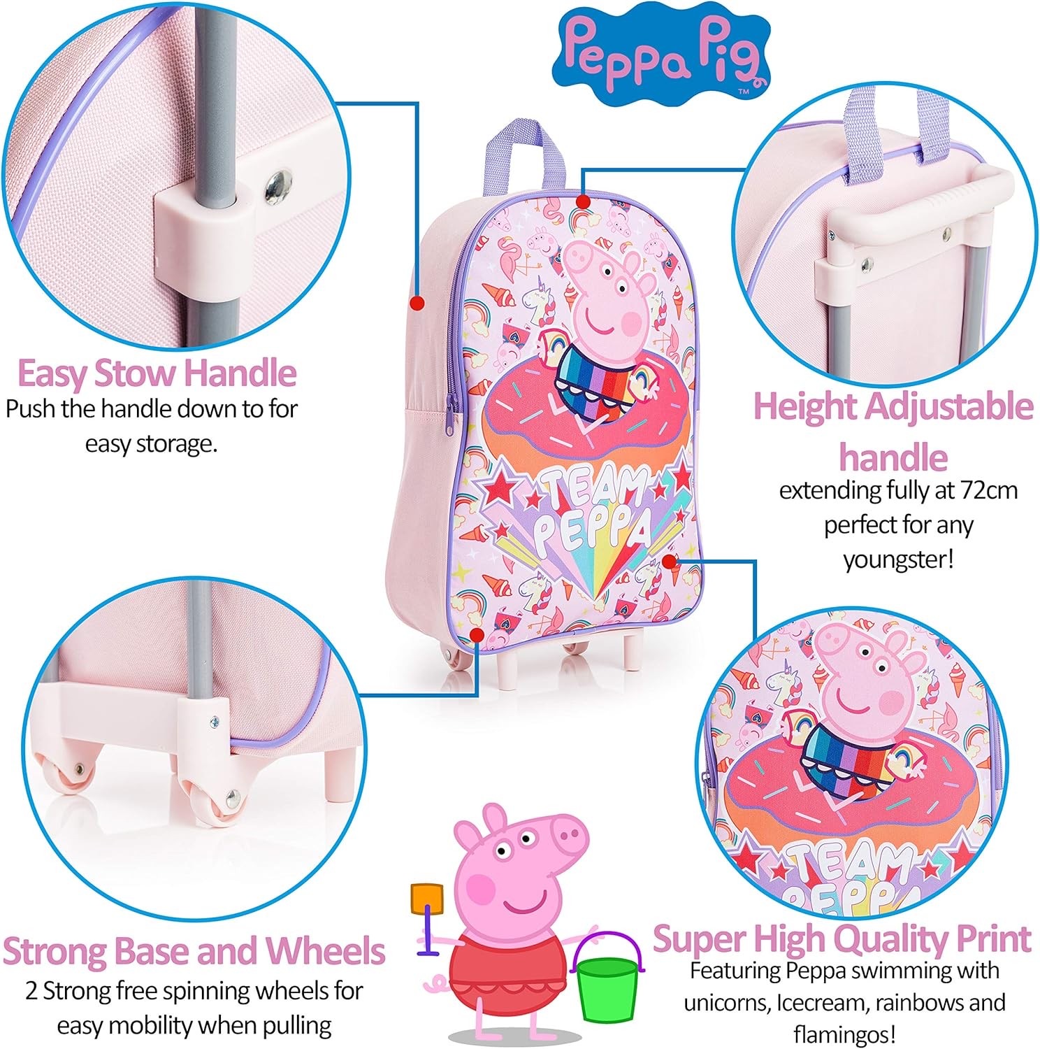 กระเป๋าล้อลากสำหรับเด็กเล็ก Peppa Pig "Team Peppa" Kids Pull Along Wheeled Trolley