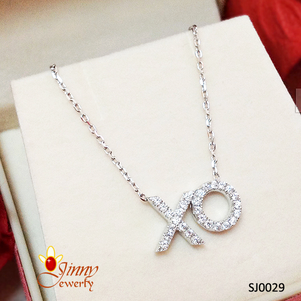 สร้อยคอเงินแท้ พร้อมจี้ XO ประดับเพชร cz งานเกรดจิวเวลรี่เส้นเล็กๆ หนา 1.2 มิล