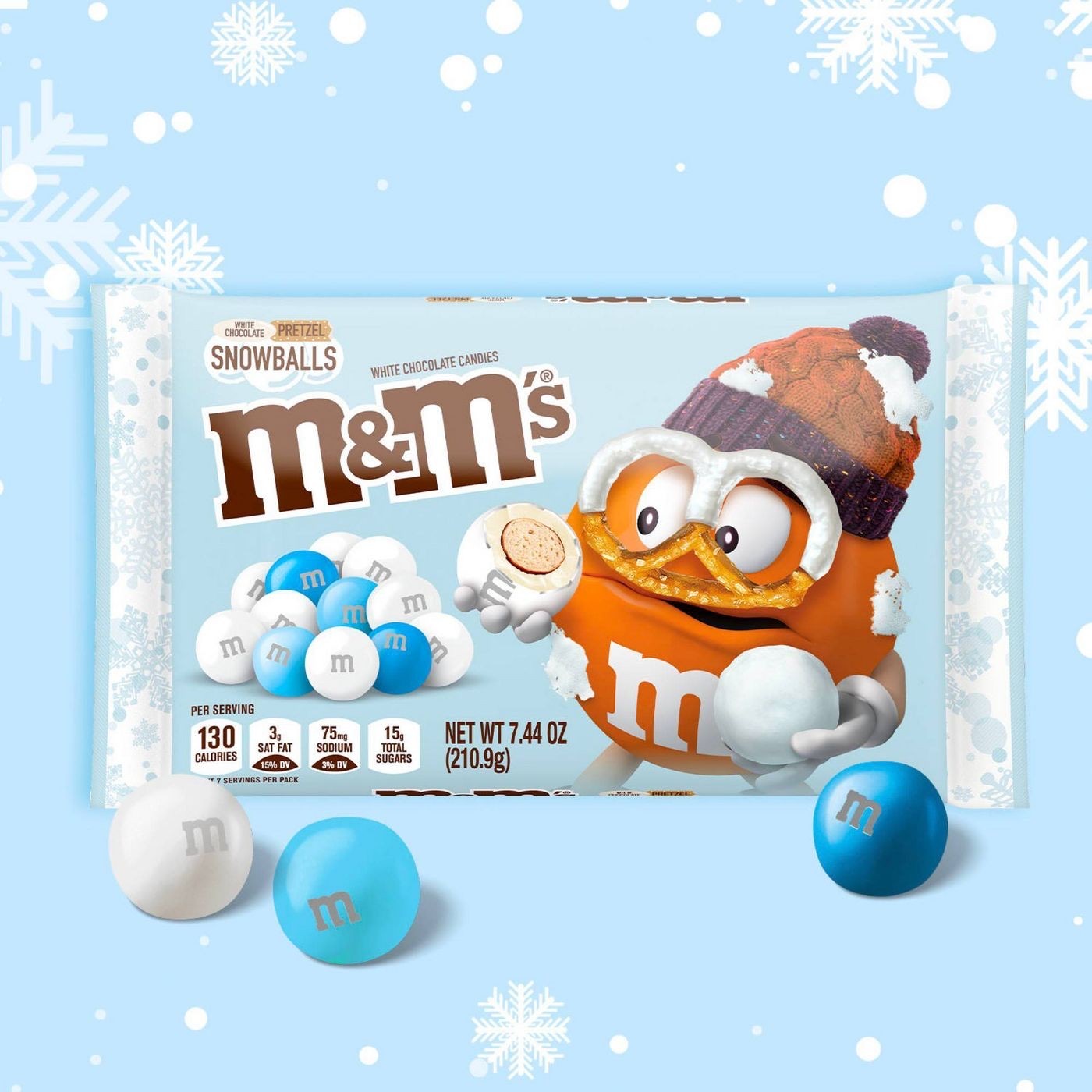 ขนมช็อกโกแลตคริสมาสต์ M&M's Holiday Chocolate Candies - White Pretzel Snowballs