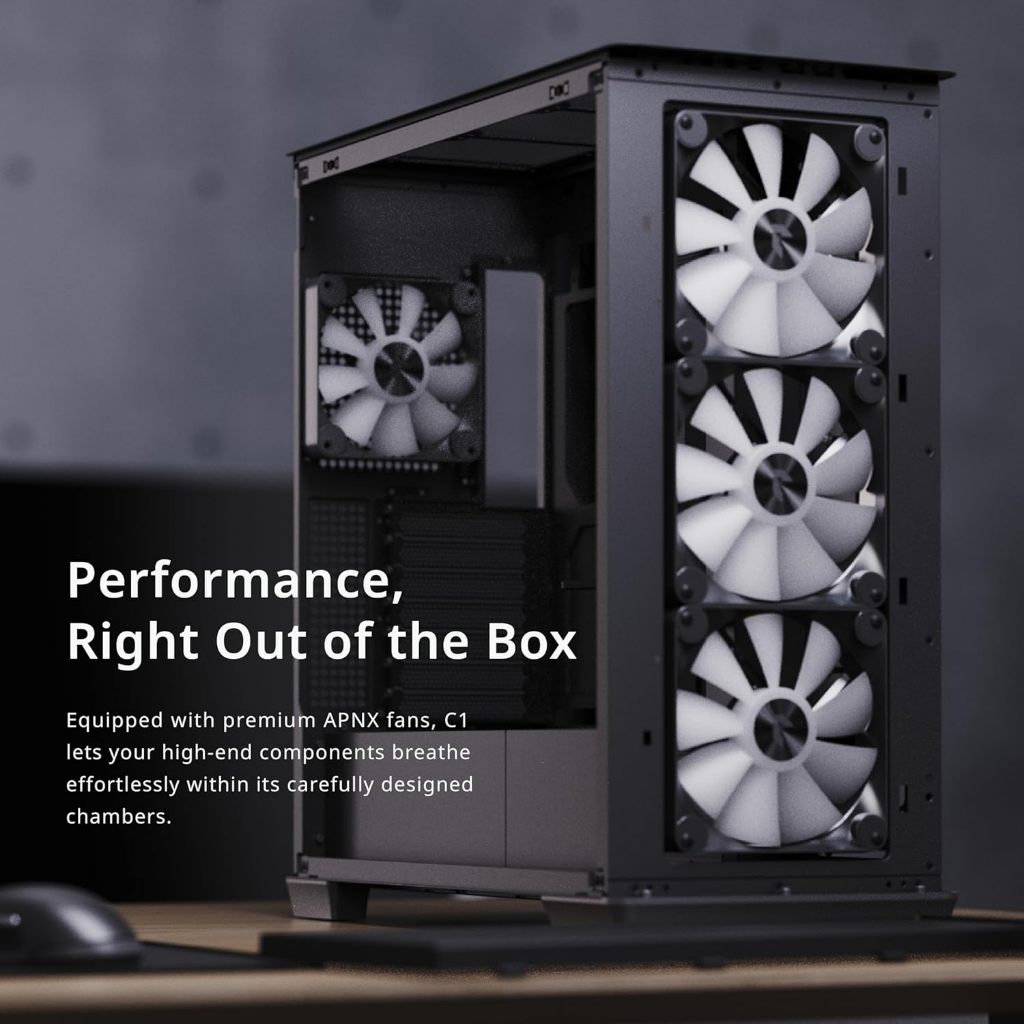 CASE APNX C1 Mid-Tower ATX Black PC Case, 4 FAN High Airflow