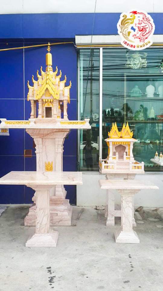 ศาลพระภูมิหินอ่อนทรงประสาท ขนาดฐานกว้าง 126 ซม ยาว 126 ซม