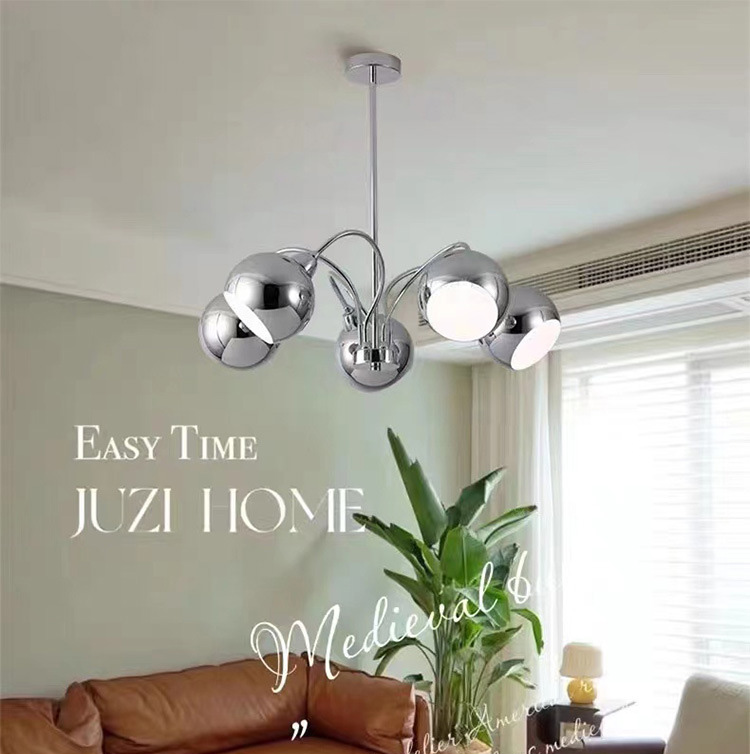 โคมไฟแขวนเพดานสีเงิน Chrome โป๊ะโคมทรงกลมเปิดปาก [HS5232]