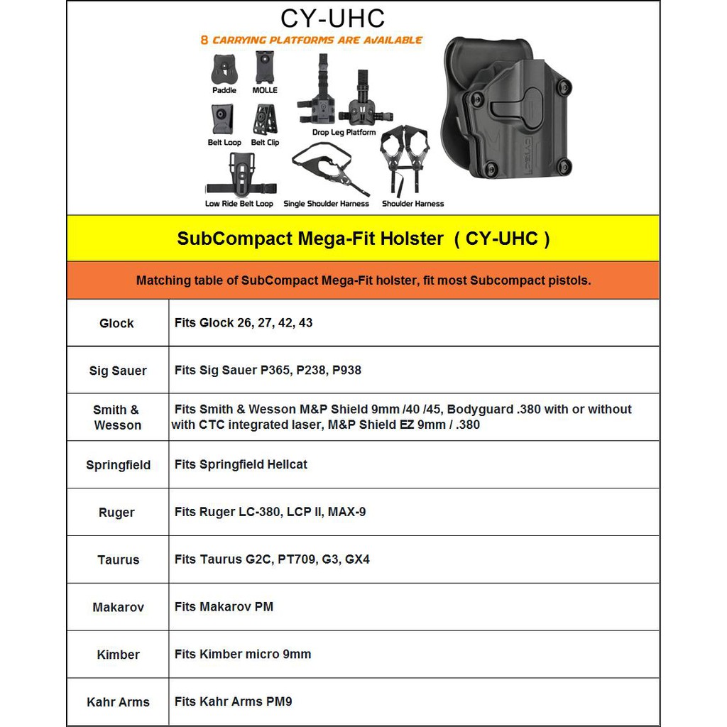 CYTAC thailand ซองพกนอก SUBCOMPACT Mega-Fit Holster (สีดำ)
