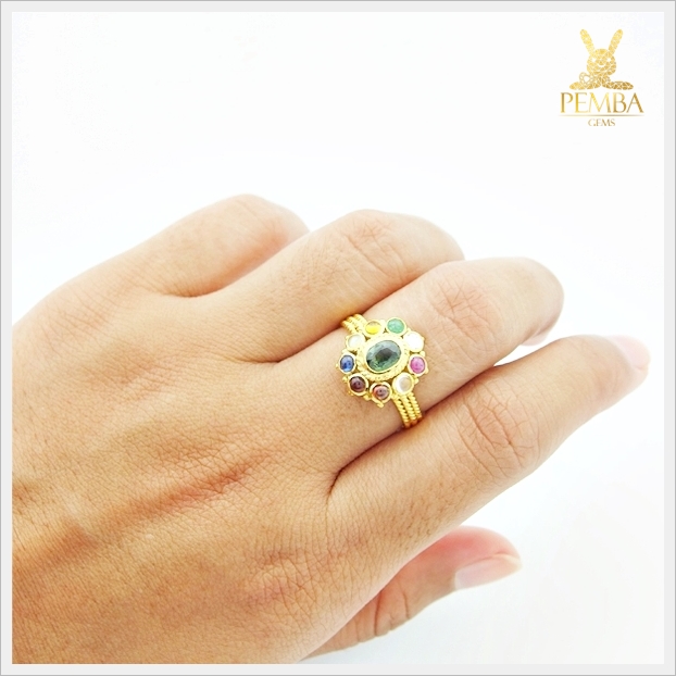 แหวนทองนพเก้าแท้ ก้านแหวนเกลียว เสริมมงคลชีวิต (สามารถสั่งทำได้ค่ะ)