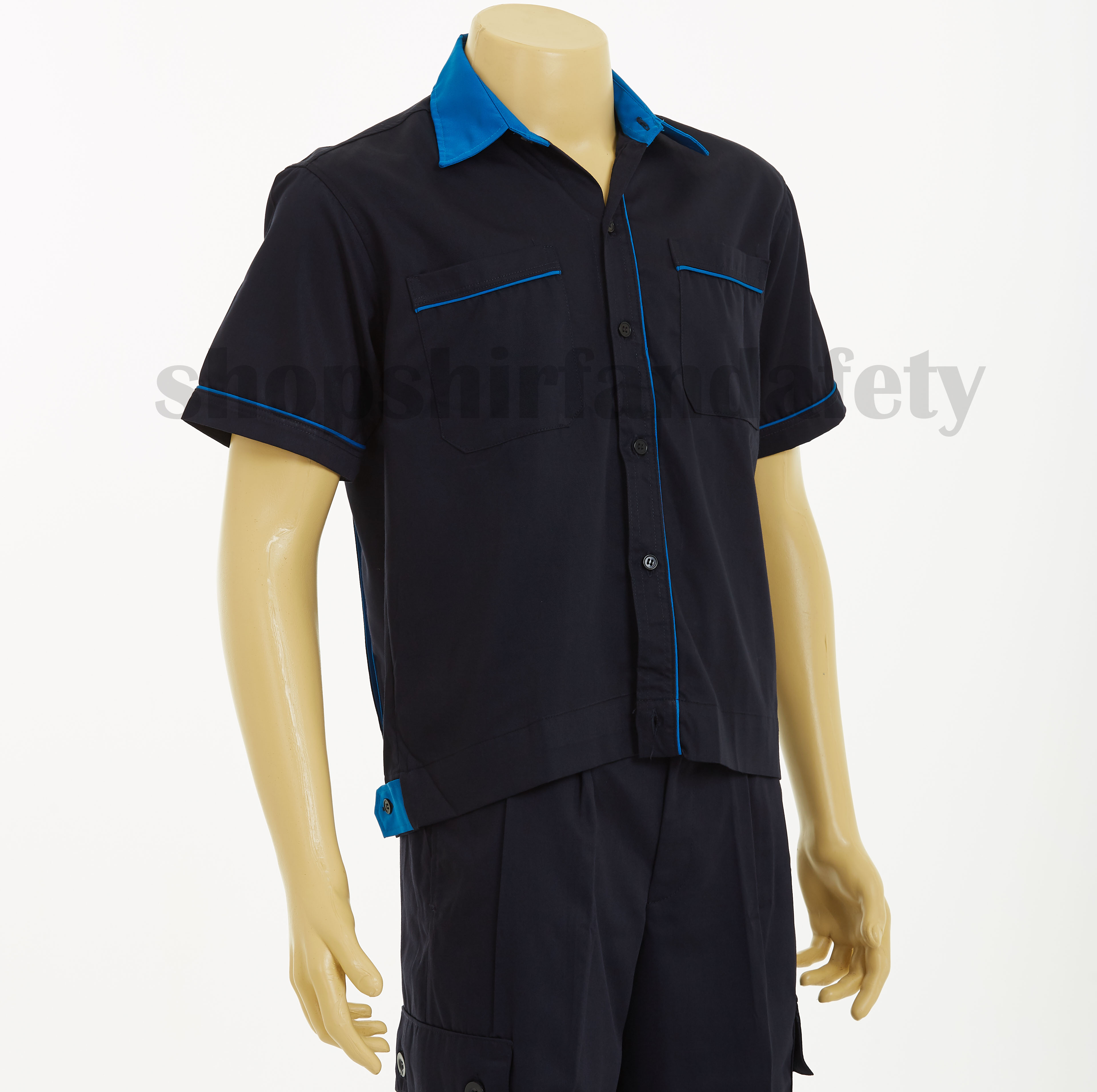 เสื้อช็อปแขนสั้นแบบกรมกุ้นฟ้า
