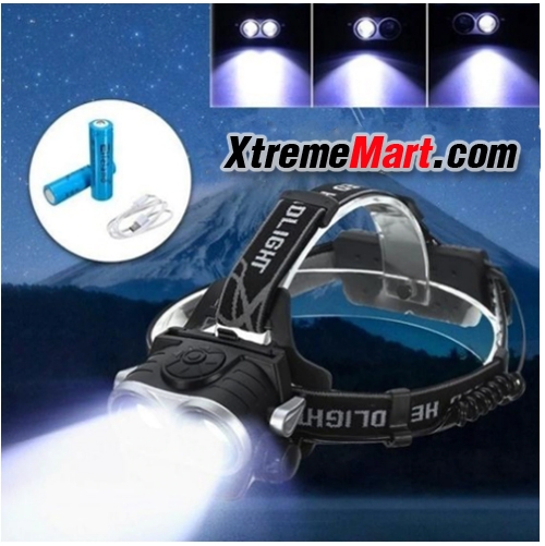 ชุดไฟฉายคาดหัวซูม Dual LED XML-T6 2 หลอด รุ่น K77 แสงขาว 1500LM Rechargeable zoom Headlamp