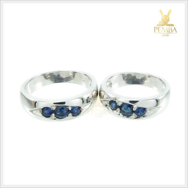 แหวนพลอยคู่รัก Ring of Love ฝังพลอยไพลิน เงินแท้ ชุบทองคำขาว