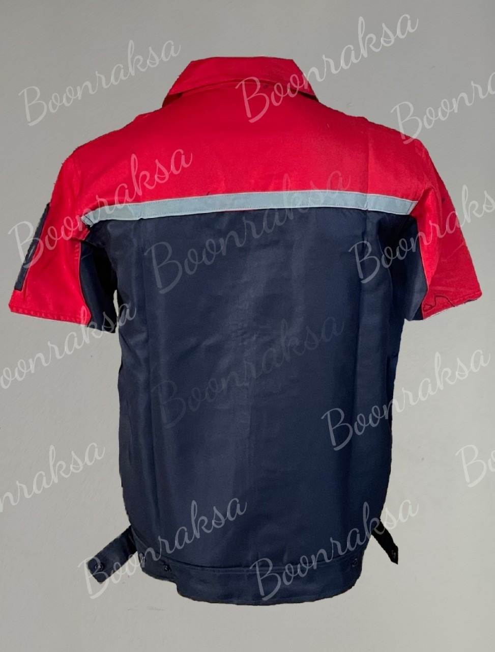 เสื้อช็อปแขนสั้นทูโทนกรมอกแดงสะท้อนแสง