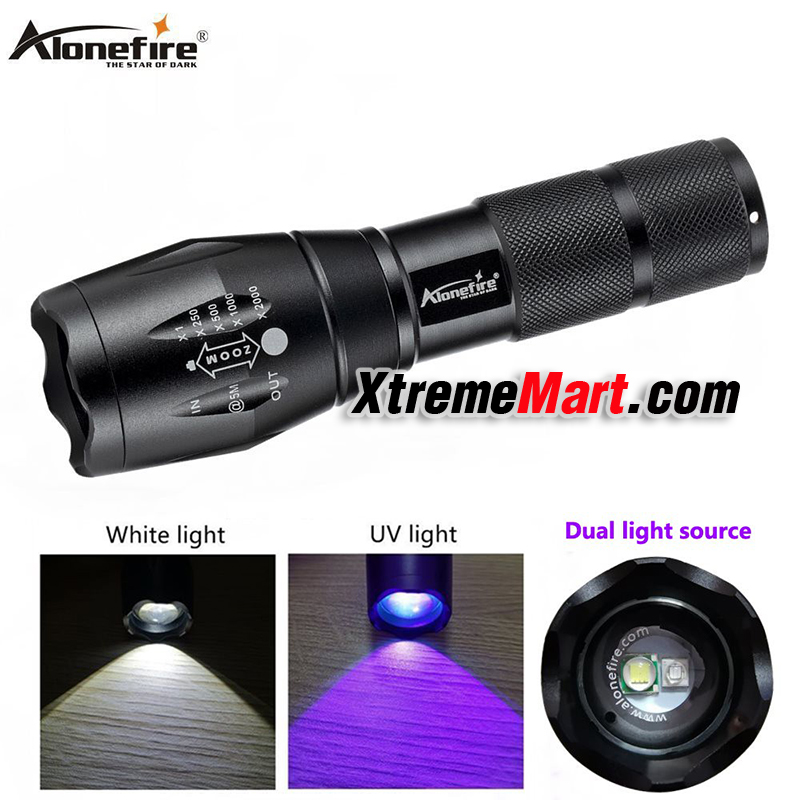 ชุดไฟฉาย Alonefire E17 T6 + UV LED 2หลอด แสงขาว + แสงม่วง (UV 395nm) สําหรับงานตรวจจับลายน้ำ และคราบต่างๆ